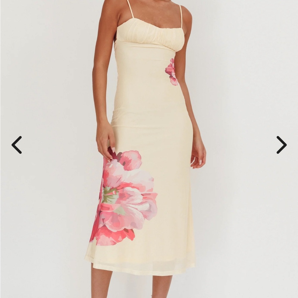 Selfie Leslie butter yellow Pink flower Midi Slip Dress